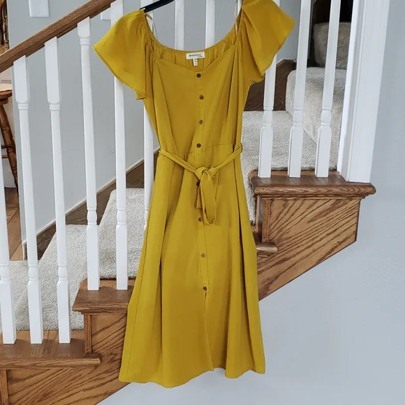 Monteau | Dresses | Mustard A Line Button Down Belted Dress | Poshmark